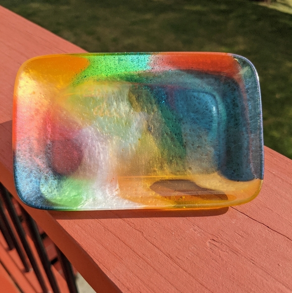 Hand Crafted Other - Rainbow Colorful Tray Resin Art Cute Gift Glitter Soap Dish Hand Crafted Kitchen